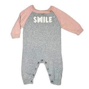 Smile Graphic Color Block Valentine's Day Intarsia Knit Sweater Romper 3-6M
